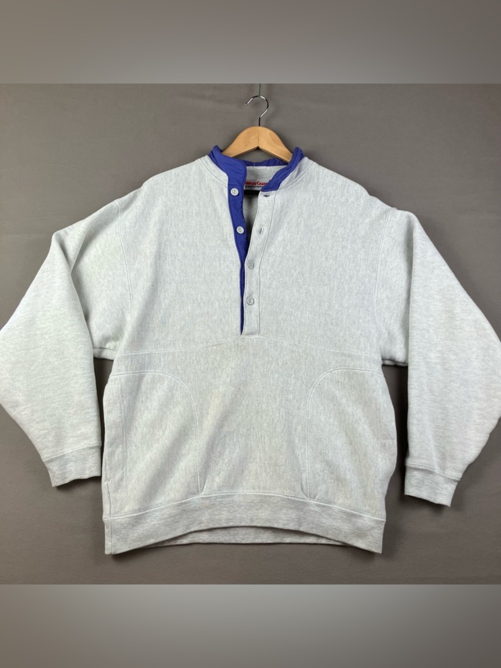 Vintage WearGuard 1/2 Button Pullover Sweater Size Small Gray Purple Collar